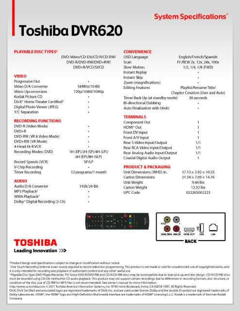 VHS to DVD Toshiba DVR converter - Toshiba DV620 VHS-2-DVD converter